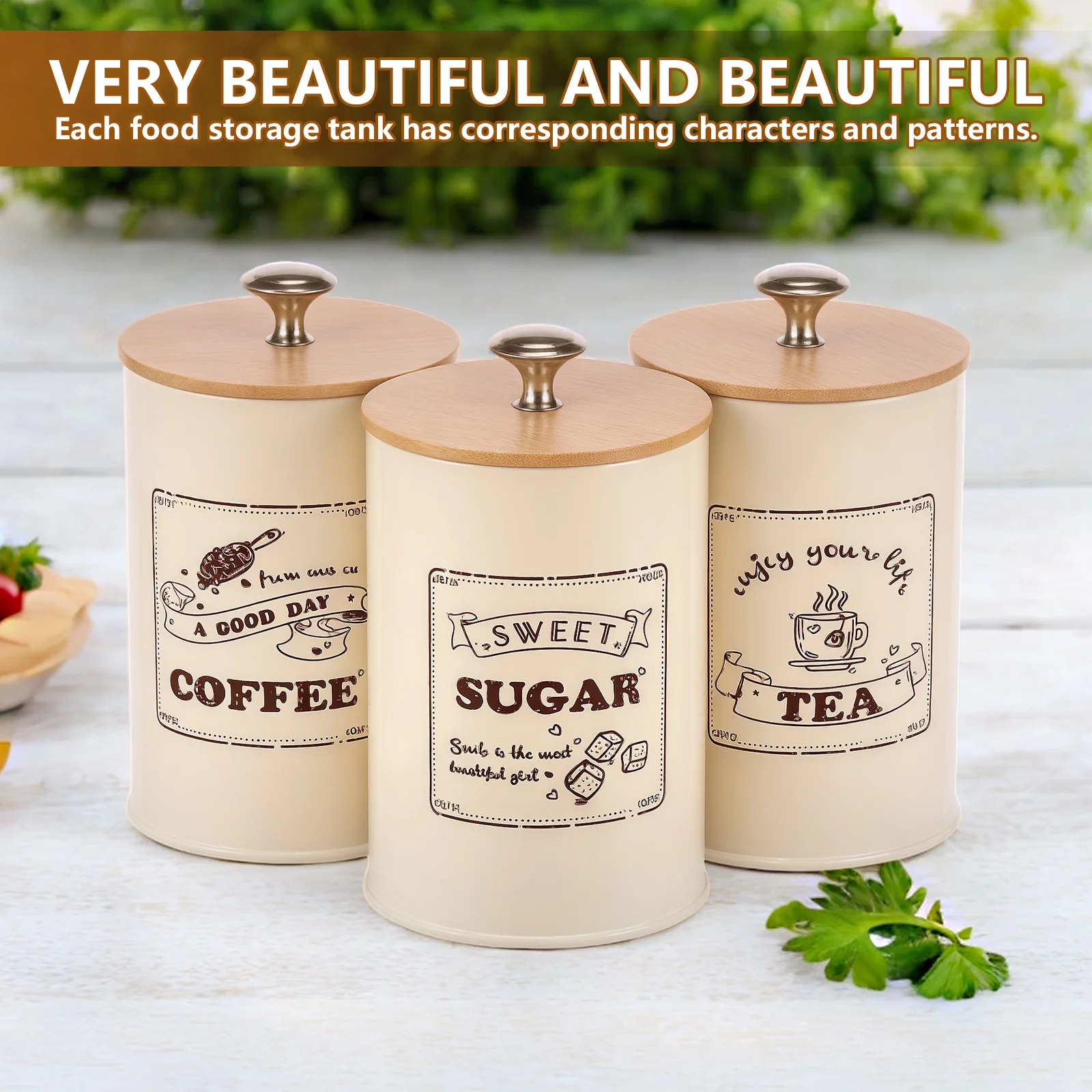 Coffee Bean Storage Airtight Containers for Food Conteiners Simple Style Bamboo Cover Iron Art Tea Can Sugar Bowl Kitchen Items 2