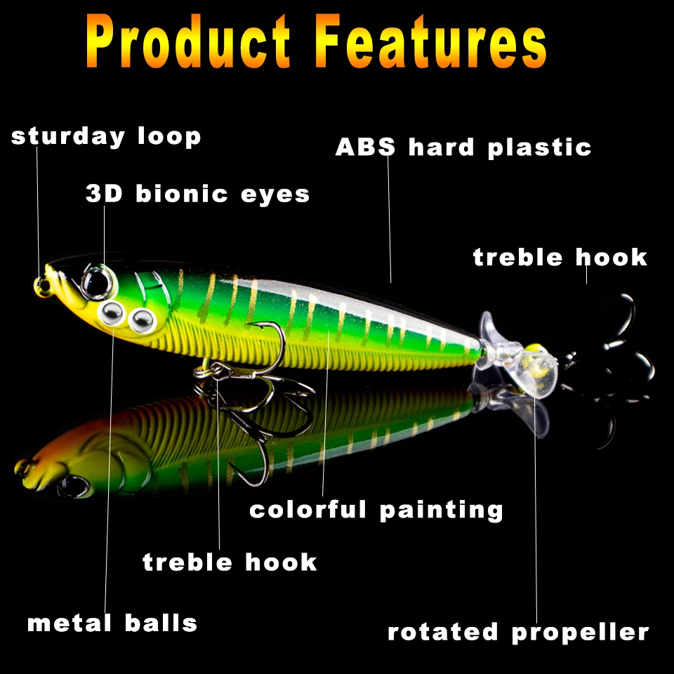 AYWFISH Salzwasser gedrehter Propeller, künstlicher harter Köder, Wobbler, Popper-Köder, 10,5 cm, 12,5 g, Topwater-Sprinnköder, Angelköder – Detail 3