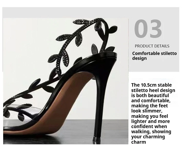 Neue Sommer frauen hochhackigen Sandalen Spitz Strass Blatt Stiletto Sandalen Temperament Mode High Heels – Detail 6