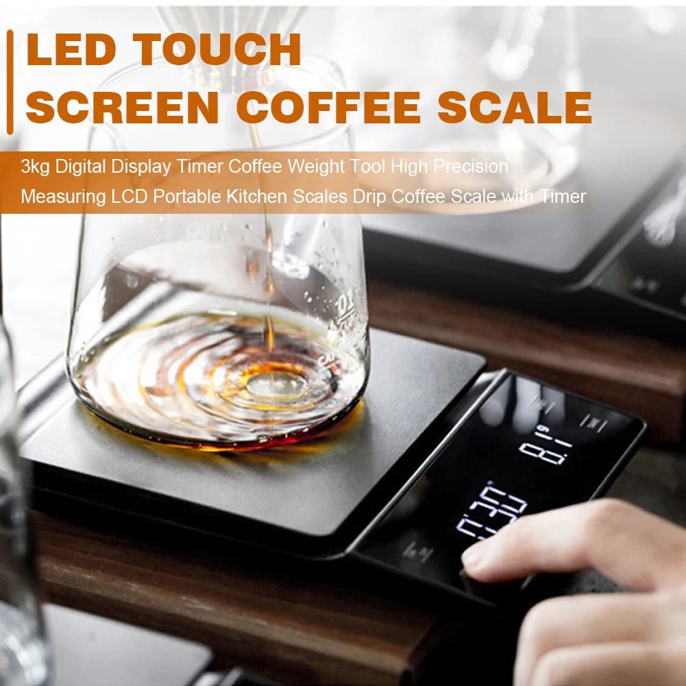 Digital Coffee Scale with Timer 3kg/0.1g Pour Over Drip Espresso Scale Kitchen Weighing Scale for Espresso and Pour-Over Coffee