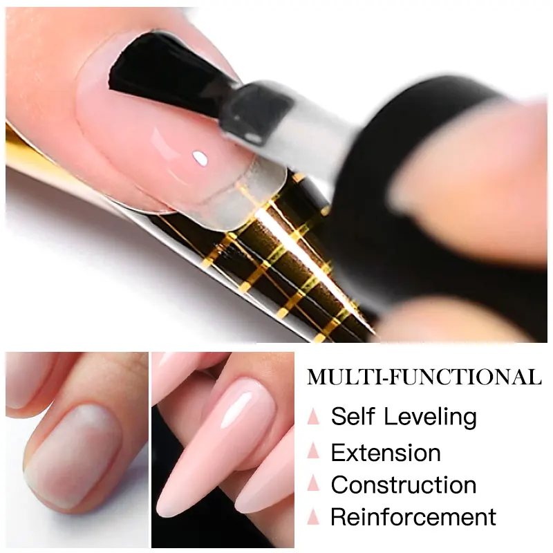 MEET ACROSS 7ML Milky White Quick Extension Gel Nail Polish Nails Gold Foils Effect Semi-permanent nail polish UV Gel Nail Art 4
