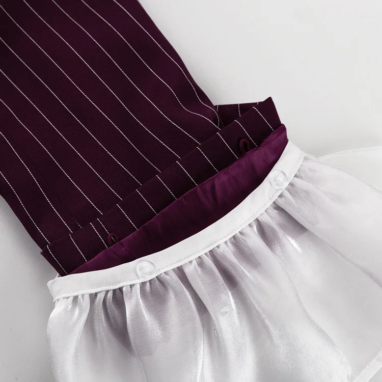 Lace Striped Suit Outwear For Women Patchwork Long Sleeve Lapel Fashion Commute Pocket Coat Ruffled Female Loose Blazer
