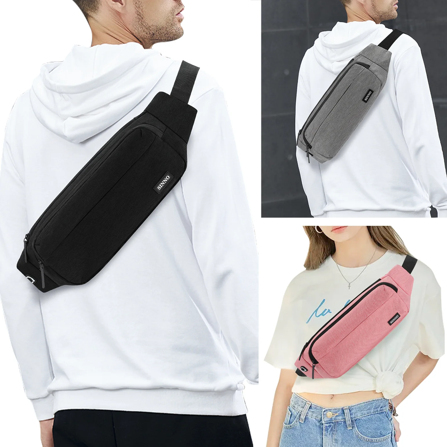 Riñonera deportiva de gran tamaño para hombre y mujer, bolsa impermeable con 3 bolsillos, cinturón elástico, unisex, talla XL
