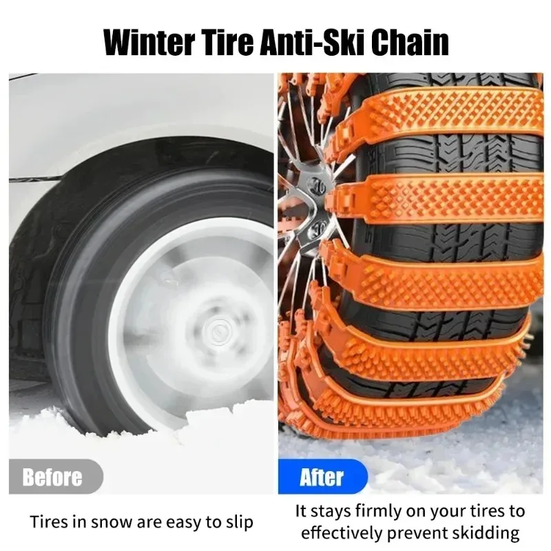 10PCS Car Tire Wide Track Anti-Slip Chains - Thickened Plastic Winter Wheel Traction, Emergency Anti-Skid Tool for Vehicles
