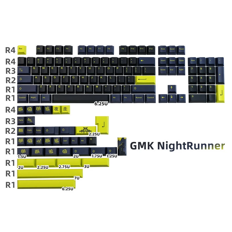 Keycaps Gmk Night Runner Pbt Dye Sublimation Perfil Cereja Keycap com Barra de Espaço Iso Enter 3u 7u 1.75u 2u Shift Conjunto