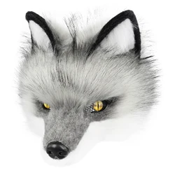 Half - Face Wolf Mask - Animal Werewolf Costume for Halloween Party & Cosplay (Darkgraywhite)