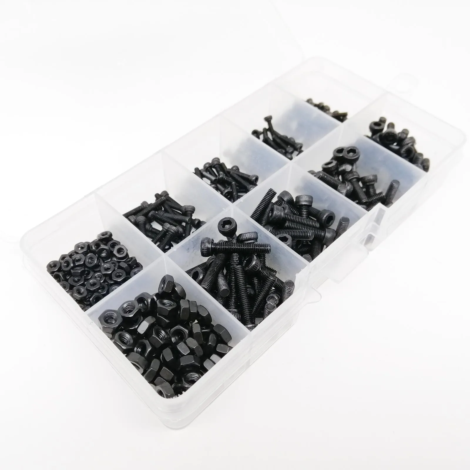Description Picture 6 of item400pcs M2 M3 10 Sizes Allen Hexagon Hex Socket Head Cap Screw Bolt Hex Nut Set Mix Assortment Kit Box Black Grade 12.9 Steel