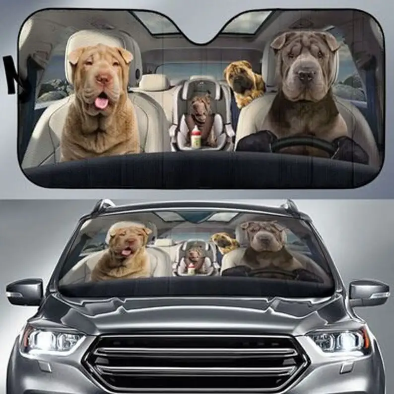 

Shar Pei семейная фотография, автомобильный солнцезащитный козырек, индивидуальный подарок, фотография животного