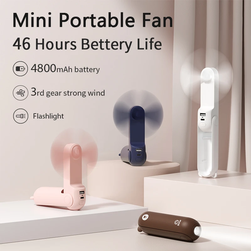 

USB Handheld Mini Portable Fan Electric Fans Rechargeable Quiet Pocket Cooling Hand Eventail with Light Office Outdoor Waist Fan