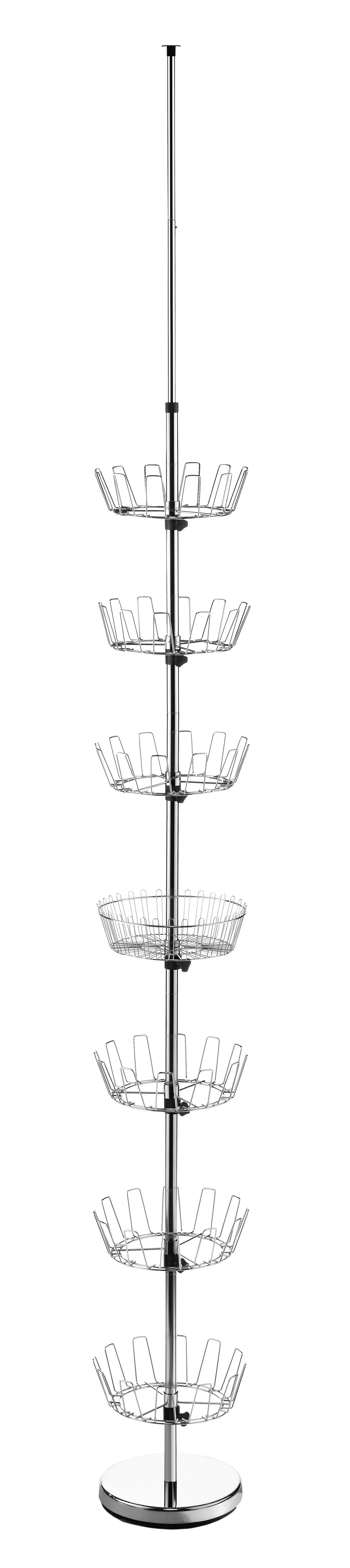 

Whitmor 6-Tier Floor-to-Ceiling Adjustable 36-Pair Metal Shoe Rack Spinner with Basket - Chrome