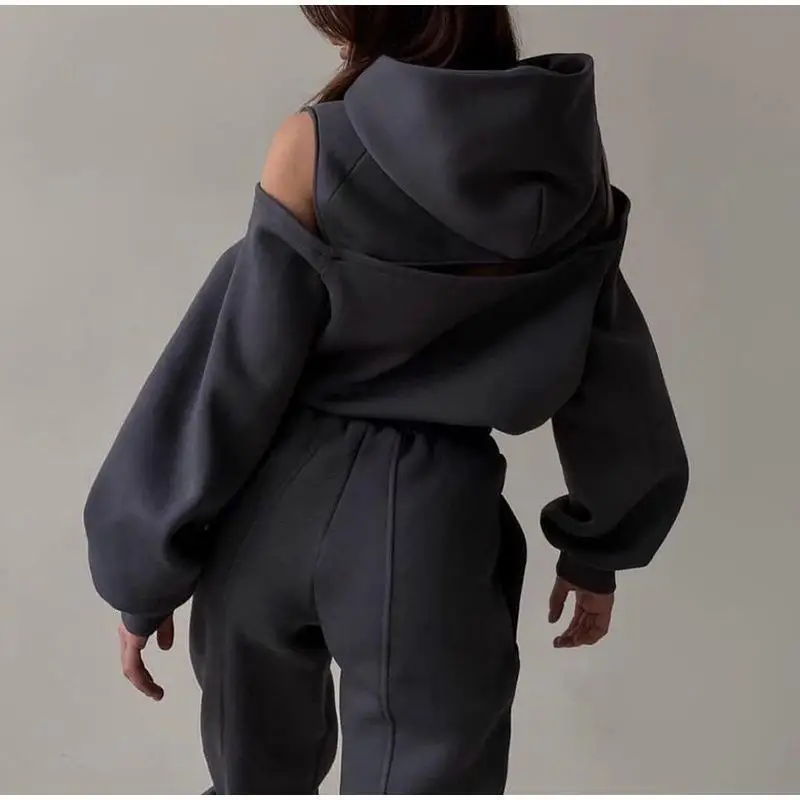 Herbstmode, vielseitiges, langärmeliges Samt-Sweatshirt mit elastischem Band, europäischer und amerikanischer Sportanzug im einfachen Stil – Detail 7