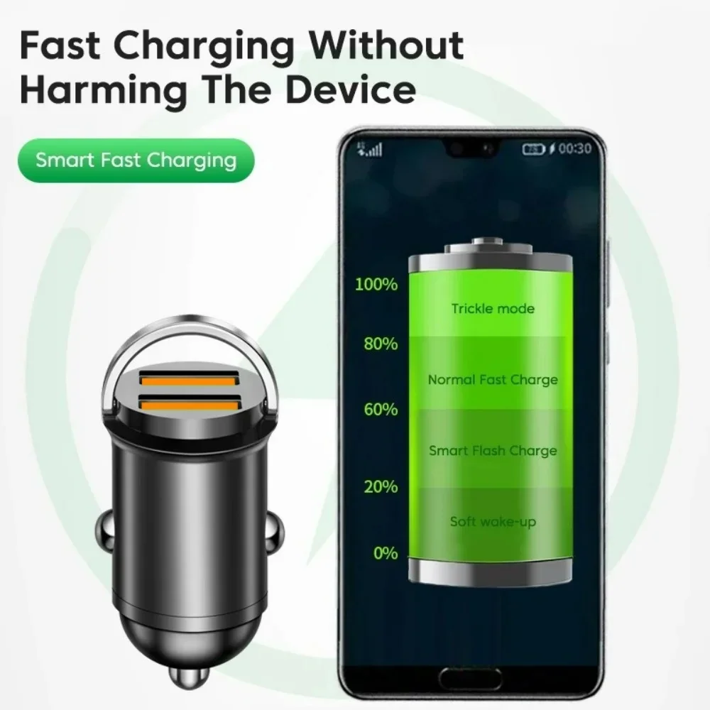 Car Phone Charger 200W Fast Charging Mini Dual Ports USB Lighter for iPhone 13 12 Xiaomi 14 15 Huawei Samsung