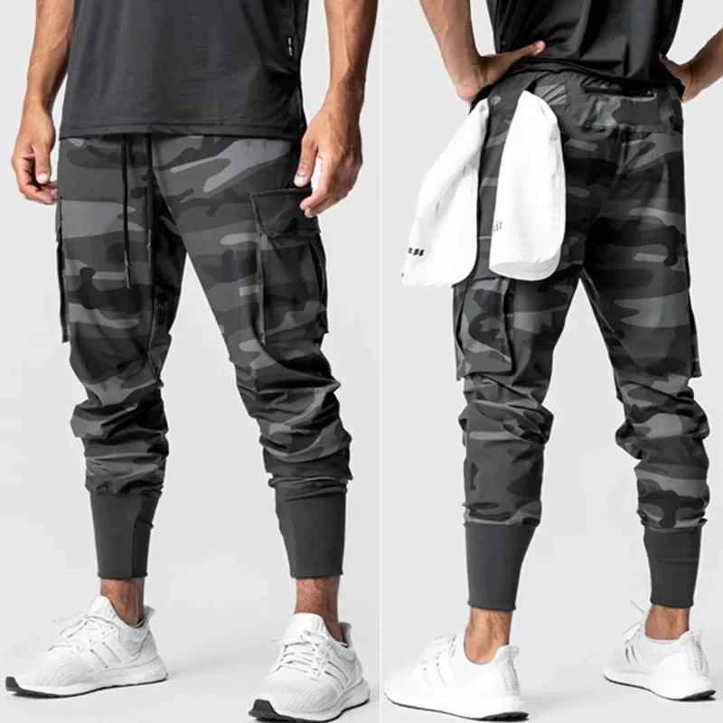 New Men's Fitness Running Trousers European Size Lightweight Four-Dimensional Elastic Loose Fit Cuffed Training Pants
