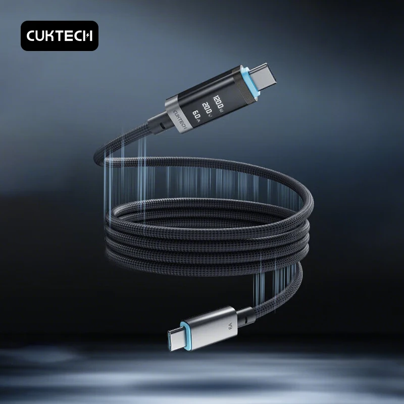 CUKTECH No.6 디지털 디스플레이가 있는 USB C 케이블 240W MAX 6A 1.5m 휴대폰/노트북용 케이블