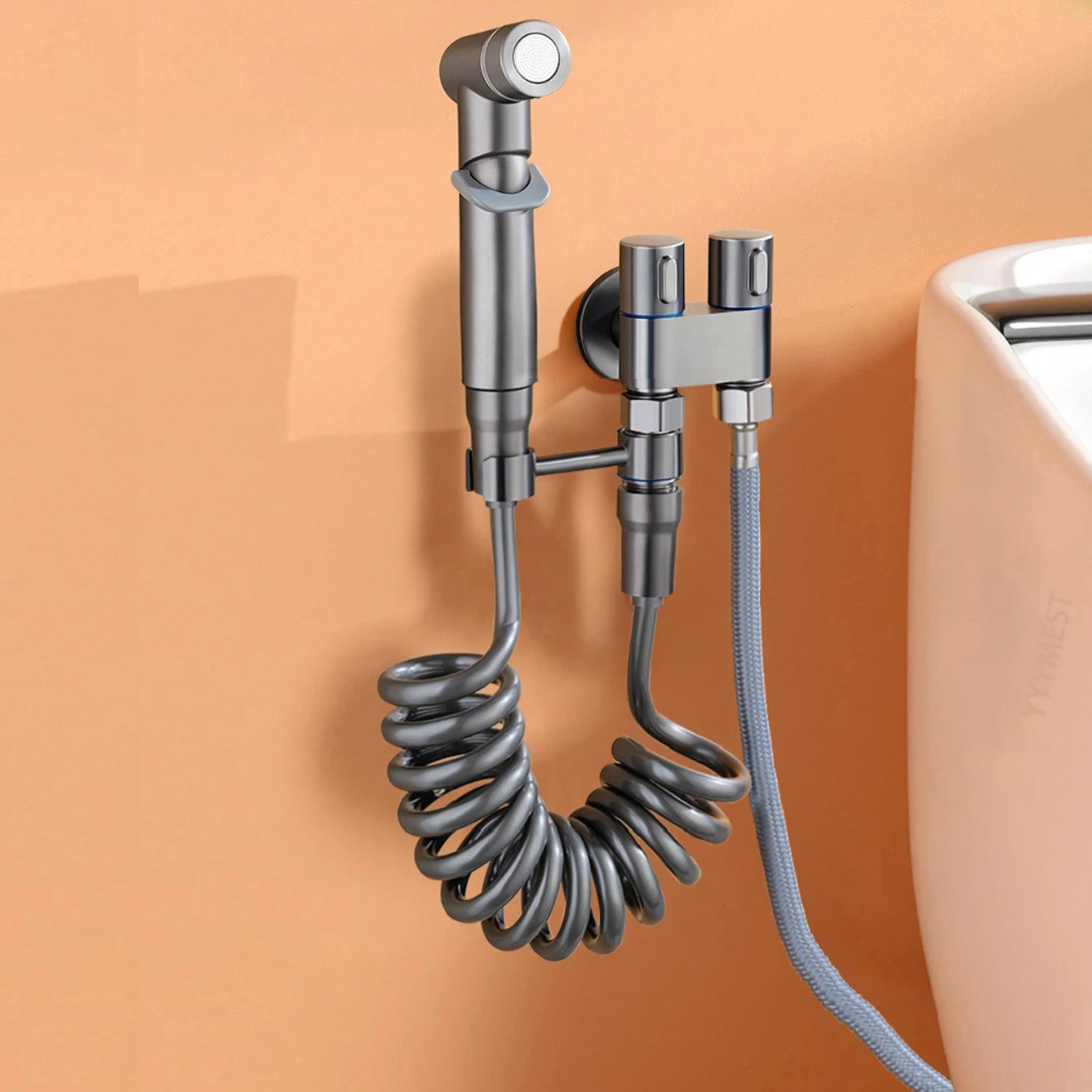 Bidet toilet sprayer set spray water bathroom handheld bidet sprayer toilet shower double outlet angle valve toilet accessories 2
