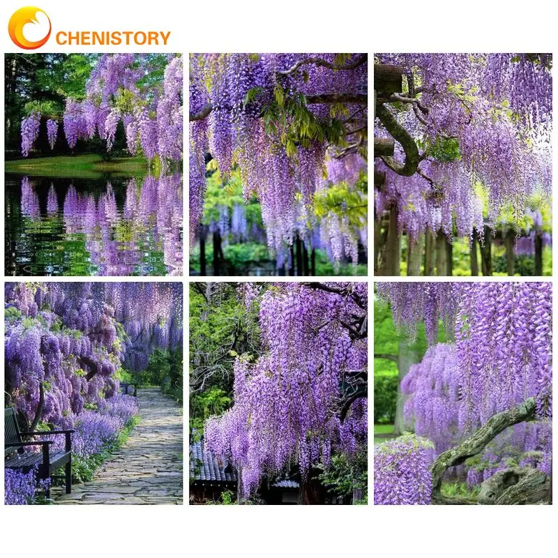 

CHENISTORY Oil Painting By Numbers Handmade Canvas Painting Purple Flowers Adults Crafts Wall Art Drawing By Numbers Paint Kit