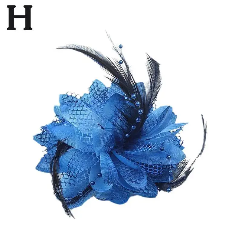 Large Cheap Corsage Sheer Lace Feather Flower Hair Clip Facinator Brooch Elastic 