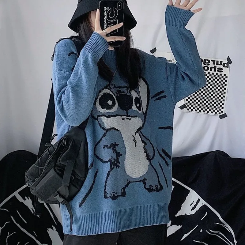 Autumn and Winter Korean New Stitch Knitted Pullovers Cartoon Loose Sweater Women Harajuku Couple Bf Style Knitwear Clothes - Image 3