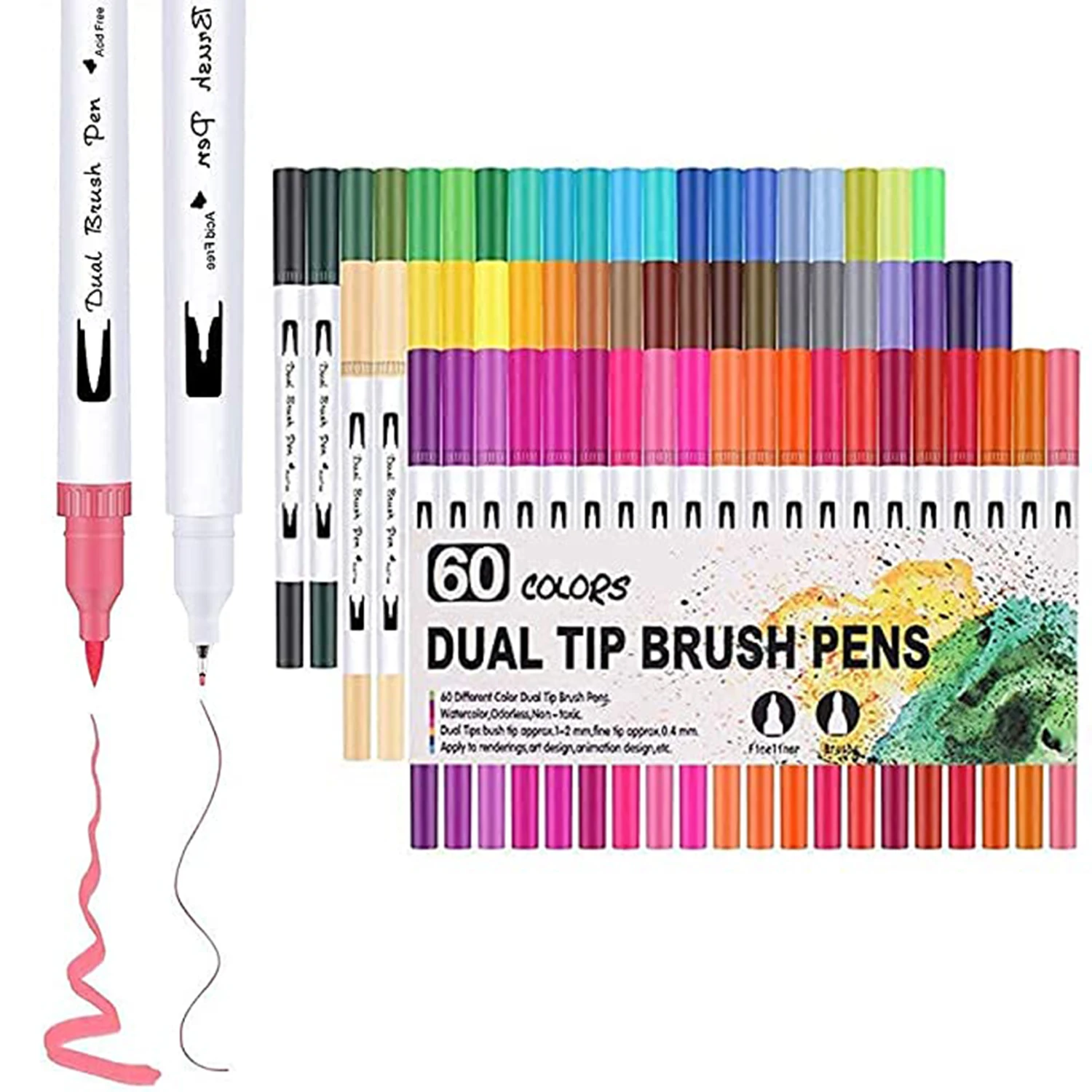 Zenacolor 100 Dual Tip Brush Pens - Dual Tip Coloring Markers for Adult -  Dual Tip Markers - 0,4mm and 0,8mm Felt Tip Markers (marcadores) - Markers