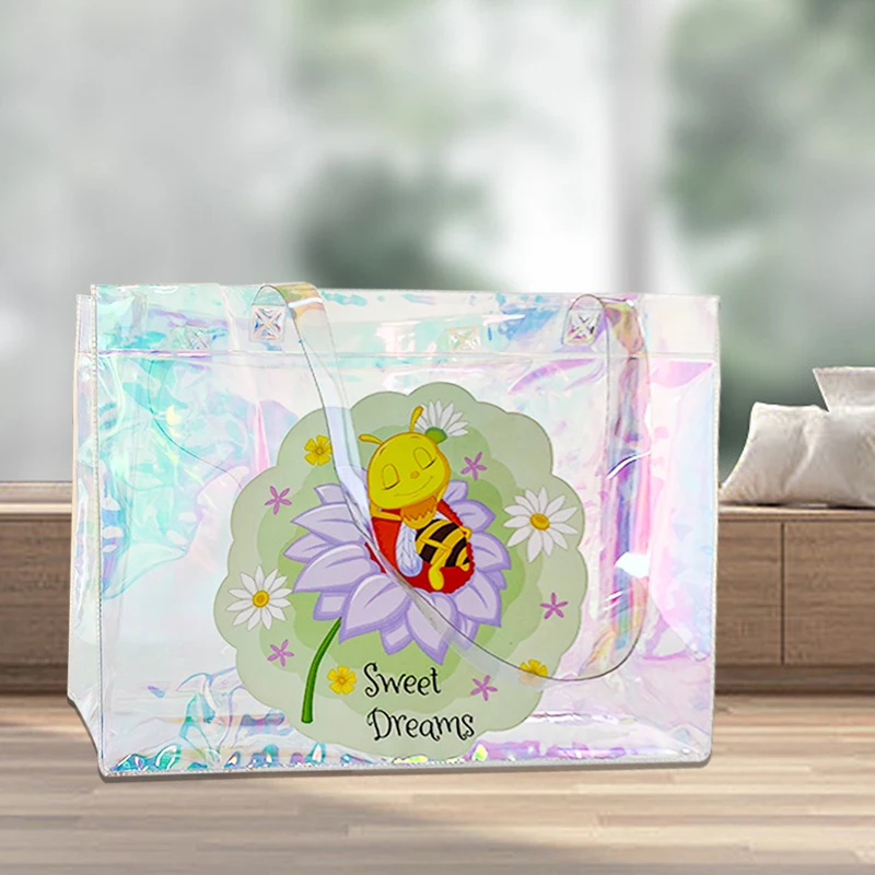 Transparent Tote Bags For Student Beauty Transparent Tote Bags For Girls Large Capacity with Handles Portable Shopping Handbag