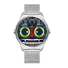 Abbylun 1363 Creative Lion Personality 3D Joker Personality Design Clock Leather And Mesh Strap Wrist Watches for Male Reloj