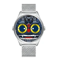 Abbylun 1363 Creative Lion Personality 3D Joker Personality Design Clock Leather And Mesh Strap Wrist Watches for Male Reloj