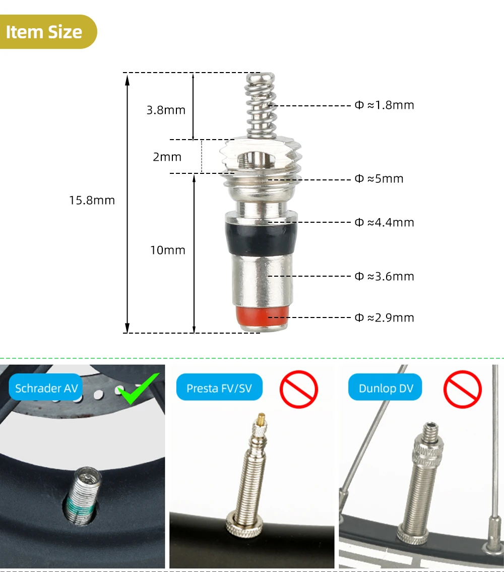 10/20 Stück 5V1 Gewinde-AV-Schrader-Ventilkern für Laufräder, Roller und Fahrräder, Flachbodenventil, Ersatz-Entfernungswerkzeug Optional – Detail 2