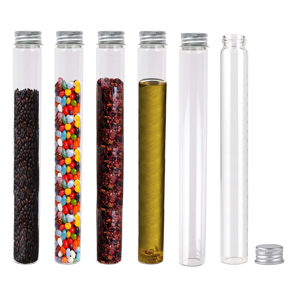 24pcs 25x230mm 3 oz Empty Glass Bottles With Screw Aluminum Cap Long Glass glycyrrhiza sweets bottle Vials Stand 90ml Vase Jars 3