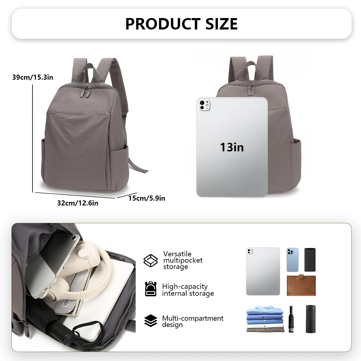 Backpack for Business Trips, Large Capacity, Oxford Waterproof, Lightweight Nylon Backpack, Multi-Functional Commuting Travel Computer Bag for School and Classes