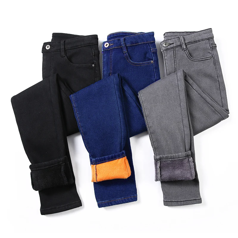 

Women Stretch High Waist Skinny Warm Thick velvet Jeans Lady Mom Cotton Plush Pants Student Winter Pencil Trousers Plus Size 40