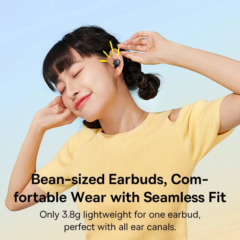 Baseus WM02 무선 이어폰 TWS Bluetooth 5.3 헤드폰, 미니 및 컴팩트 편안한 착용, 25시간 긴 배터리 수명