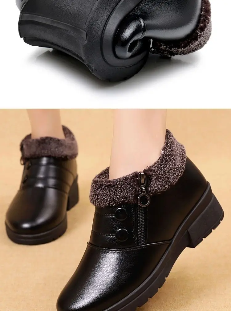 أحذية شتوية مبطنة بالصوف الدافئ بجزء سفلي مسطح ومضادة للانزلاق أحذية الثلوج النسائية القطنية بنمط بكين نعل مطاطي ناعم مريح