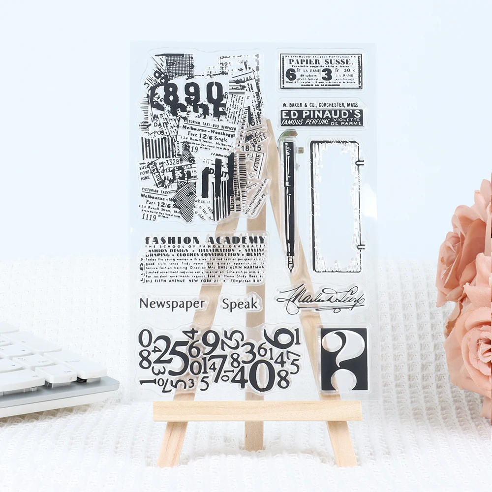 Newspaper Texture Theme Retro Transparent Rubber Seal Stamps Diy Junk Journal Decorative Scrapbooking Album Silicone Clear Stamp