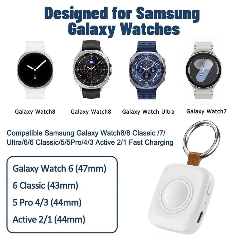 Magnetic Wireless Portable Watch Charger with 1800mAh Battery and USB Type-C Fast Charging