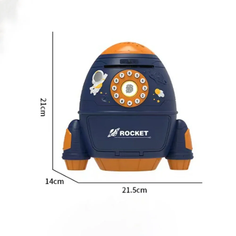 Cute Children Piggy Bank Space Rocket With Projection Music LED Cash Box Plastic Electronic Password Coin Money Box Kid Gift Toy