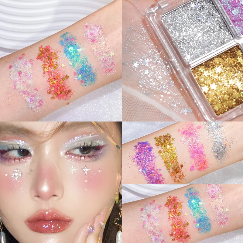 4-Color Shimmer Eyeshadow Glitter Body Face Art Loose Sequins Diamond Jewels Rhinestones Makeup Pallet Waterproof Party Festival 3