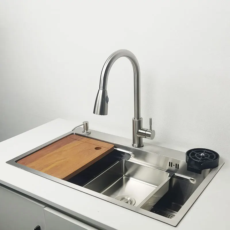 Brushed kitchen Sink 304 Stainless Steel sinks Thickening Above Counter Washing Basin multifunctional silver kitchen sink