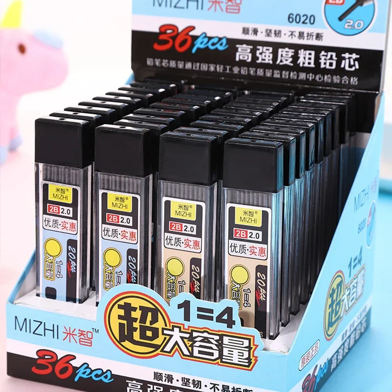 20pcs/bottle 2.0mm Graphite Lead Automatic Pencil Replacement Core 2B Thick Core Mechanical Pencil Refill School Office Refills 6