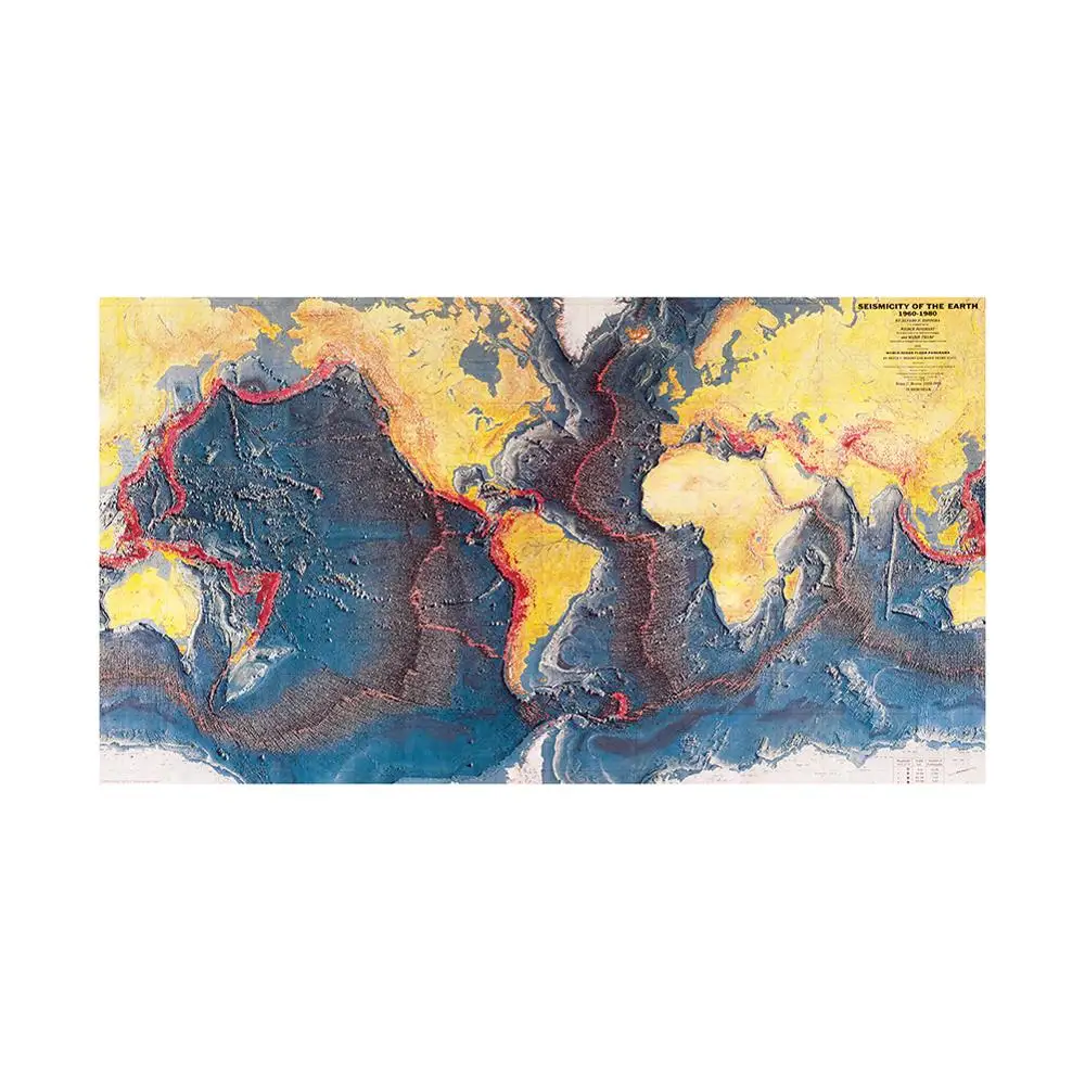 Seismicity Of The Earth World Ocean Floor Panorama Of 1960-1980 For Research In Geology And 150x100cm