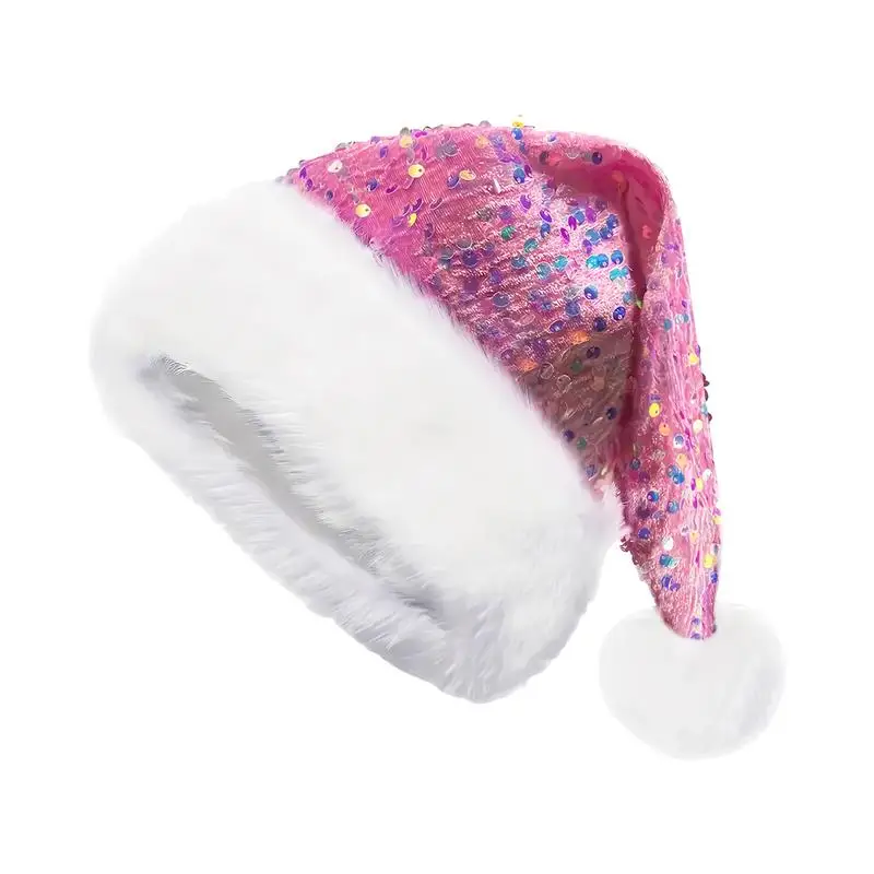 Sequin Santa Hat Pink Christmas Sequin Santa Hat With Shiny And Pompom Christmas Headwear Happy New Year Sequined