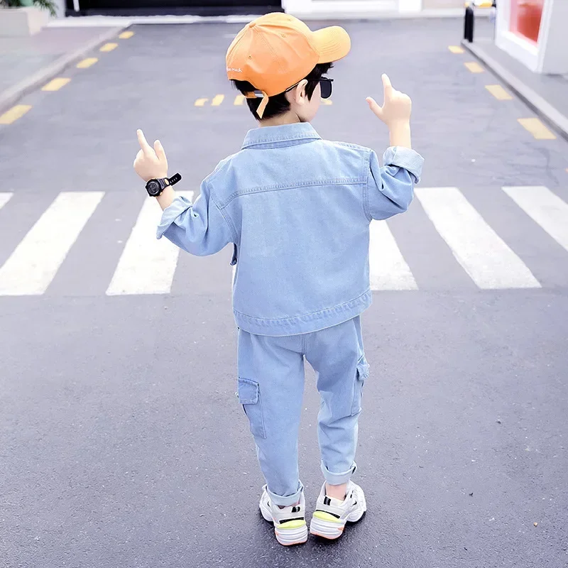 Blue Jean Spring Autumn Children's Clothes Set Boys Coat + Pants 2pcs/Set Kids Teenage Gift Formal Boy Clothing