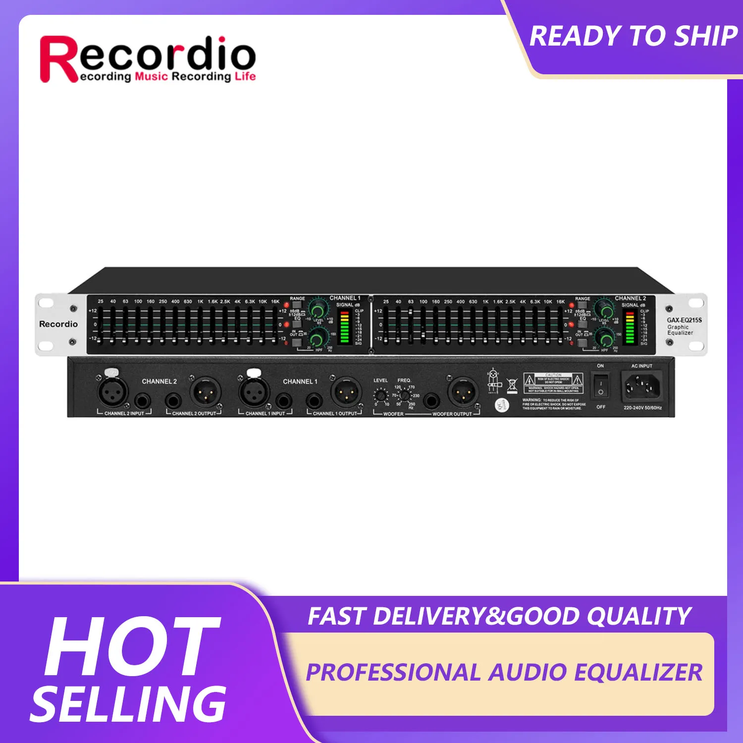 

GAX-EQ215S Newest Active Balanced Dual 15 Band Graphic Equalizer Power Equalizer Digital Audio Sound Processor