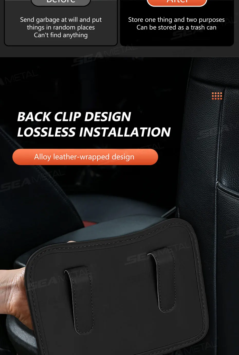 SEAMETAL Auto-Türhalterung Aufbewahrungstasche Universelles Clip-Design Getränkehalter Organizer Box Wasserdichte Rücksitz-Aufbewahrungstasche – Detail 4