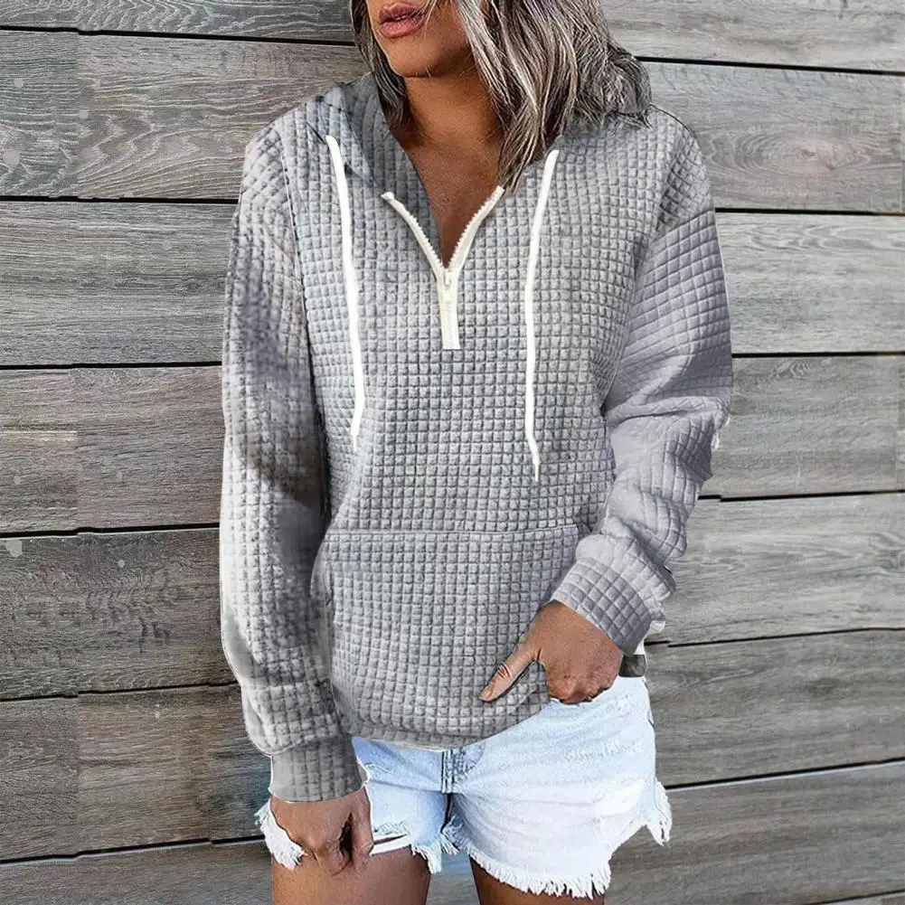 

Warm Hoodie Cozy Stylish Women's Fall/winter Hoodie Soft Waffle Texture Loose Fit Convenient Pocket for Casual Comfort Soft