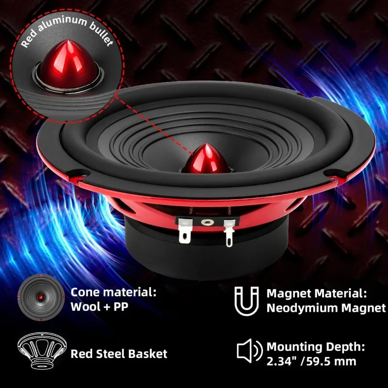 Altoparlanti Componenti da 6,5 Pollici 800W, Woofer ad Alte Prestazioni, Include Altoparlanti Mid-Bass, Tweeter a Cupola in Seta, Crossover Universali - immagine 4