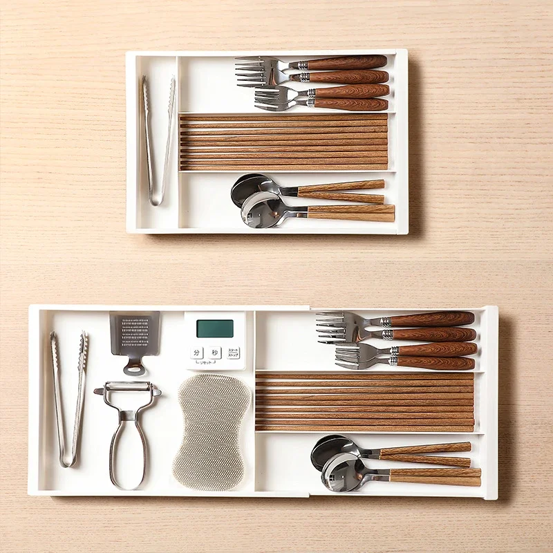 Kitchen Cabinet Stretchable Drawer Organizer Multifunctional Kitchen Utensils Storage Tray Kitchenware Classified Organizer Tray