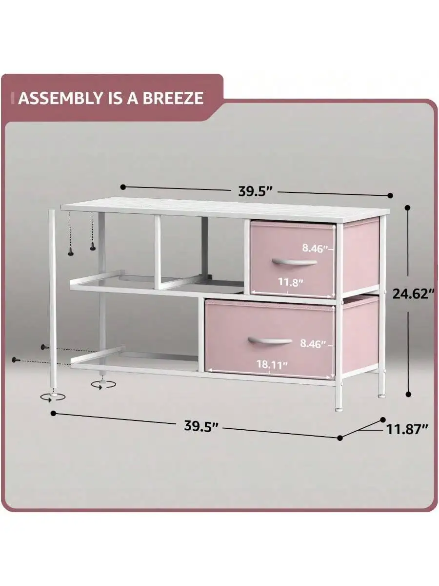 Sorbus Dresser with 5 Drawers - Storage Chest Organizer Unit with Steel Frame Wood Top Easy Pull Fabric Bins - Long Wide 3