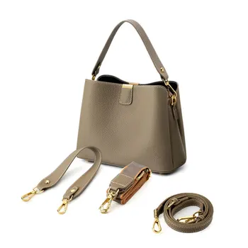 100% Genuine Leather Women's Bucket Bag Luxury Designer Versatile Shoulder Bag Women Commuter Crossbody Bags Female Handbag 1