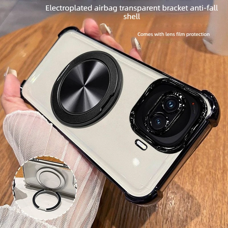Magnetic Rotating Stand Case with Built-in Lens Protection - Simple TPU Soft Cover