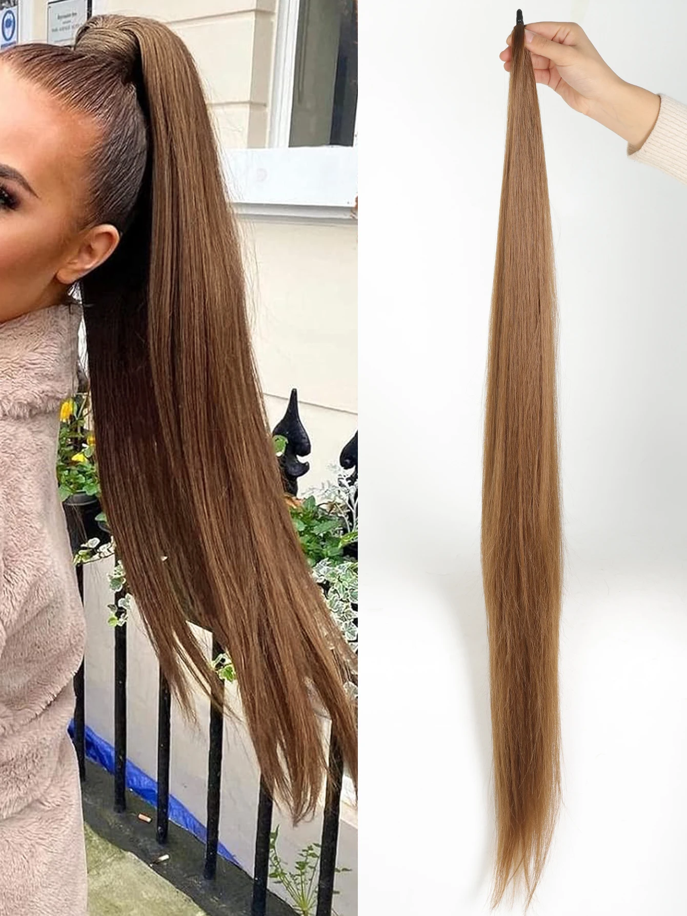 Synthetic 32 Inch Flexible Wrap Around PonyTail Extension Long straight hair  Ponytail Pretty Hair Ponytail Women's Wig